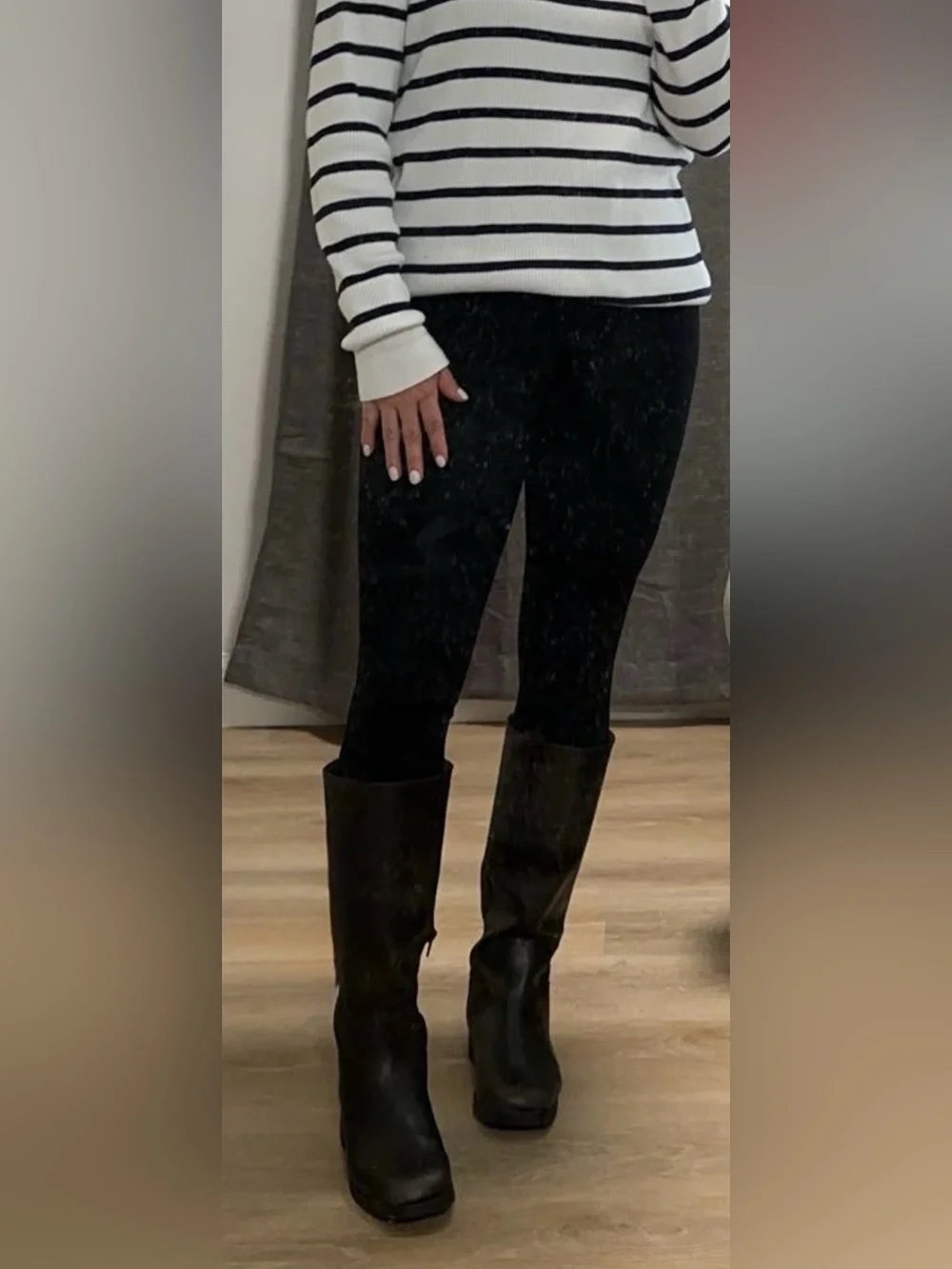 American Eagle Outfitters Black Leather Knee-High Heeled Boot